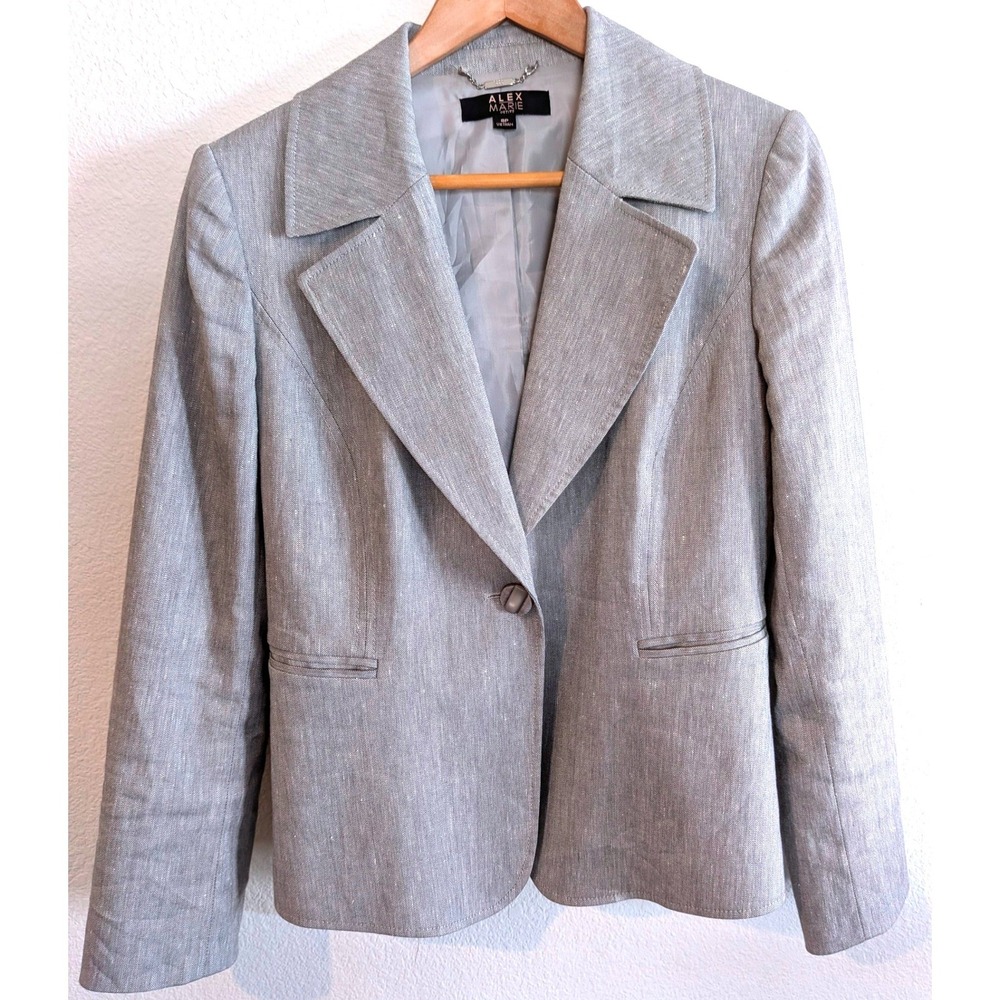 Alex Marie Petite Gray Linen Blend Single Button Blazer Jacket Size 8P